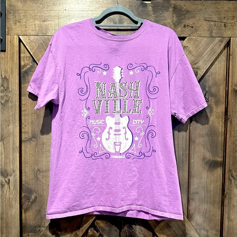 EUC Sweet Claire Purple Rhinestone Nashville Graphic Tee - Picture 1 of 10